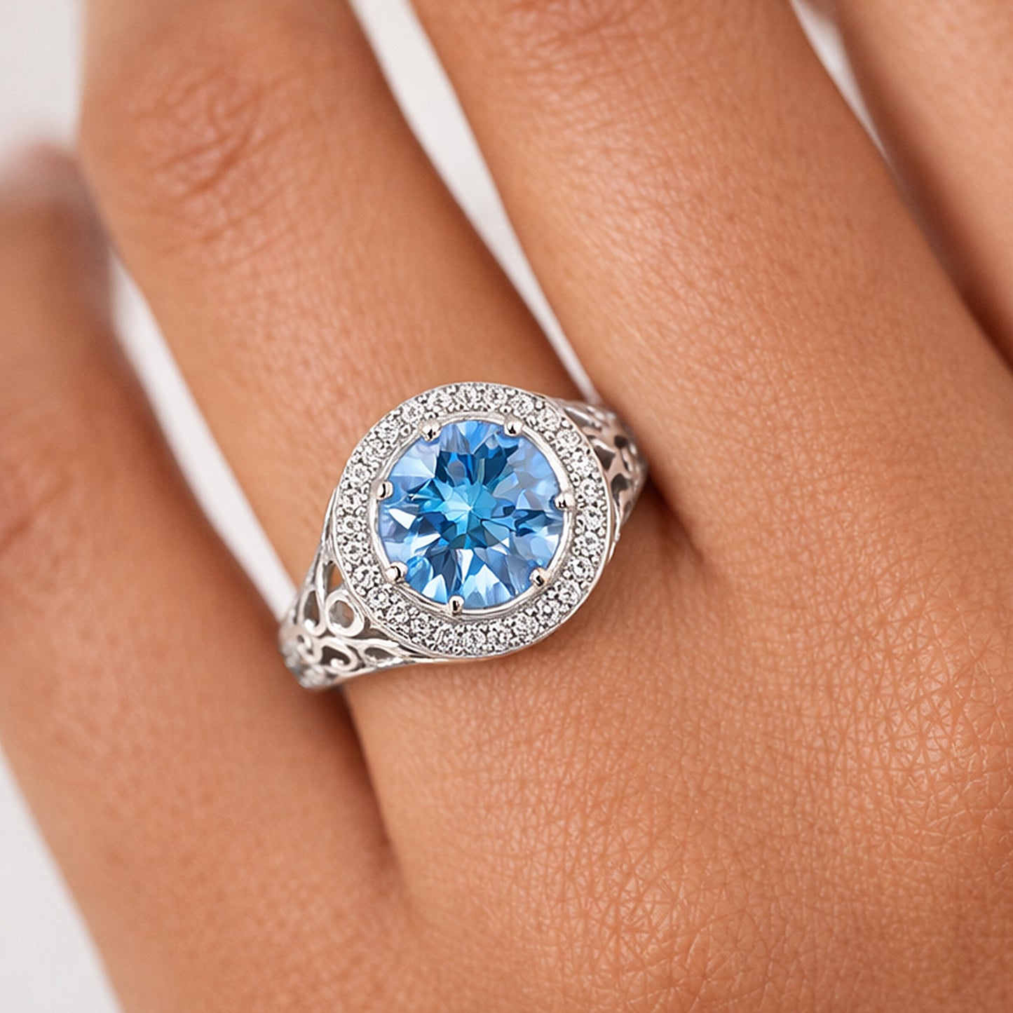 6.00 Ct Certified Blue Moissanite Ring – Wedding Gift in 18K Gold Plated