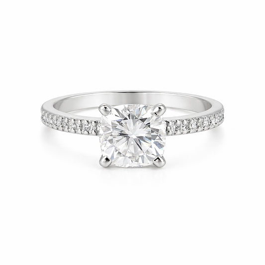 2.60 ct DEW Certified Cushion Cut White Moissanite Ring For Wedding 18K Gold Plated Ver 18K Gold Plated
