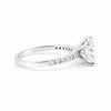 Cushion cut 3.2ct lab diamond ring worn on hand, vintage engagement styling