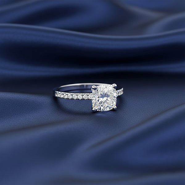 2.60 ct DEW Certified Cushion Cut White Moissanite Ring For Wedding 18K Gold Plated Ver 18K Gold Plated
