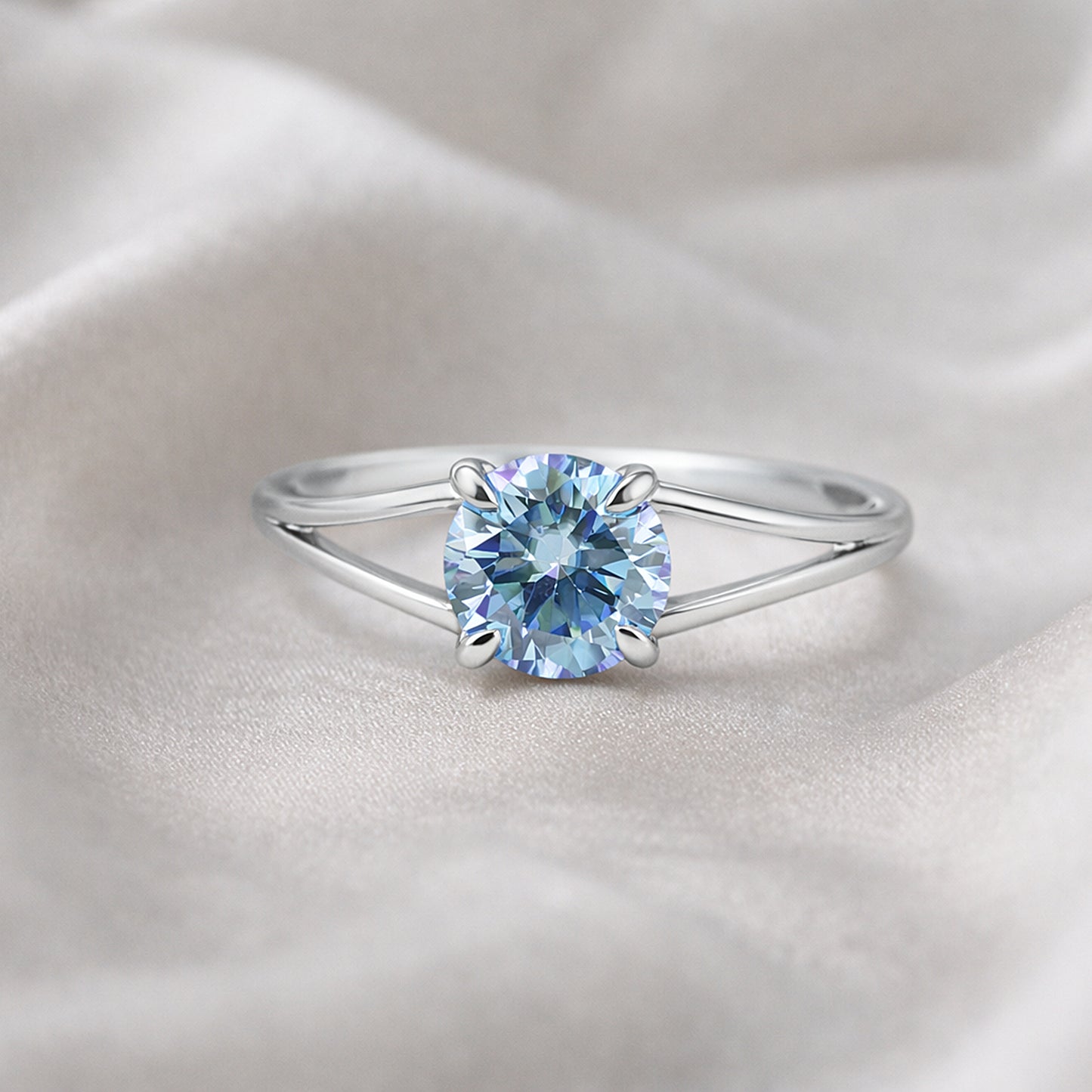 Certified 5.15 Ct Round Blue Moissanite Ring in for Wedding 18K Gold Plated