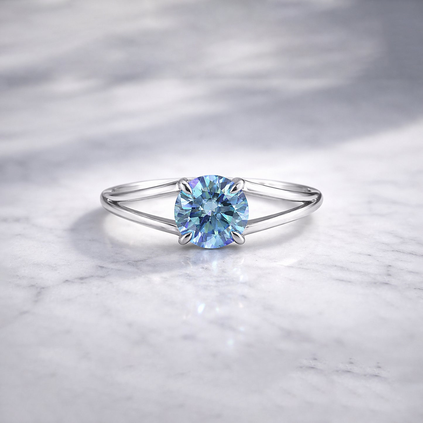Certified 5.15 Ct Round Blue Moissanite Ring in for Wedding 18K Gold Plated