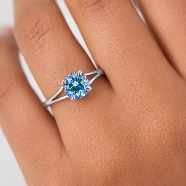 Certified 5.15 Ct Round Blue Moissanite Ring in for Wedding 18K Gold Plated