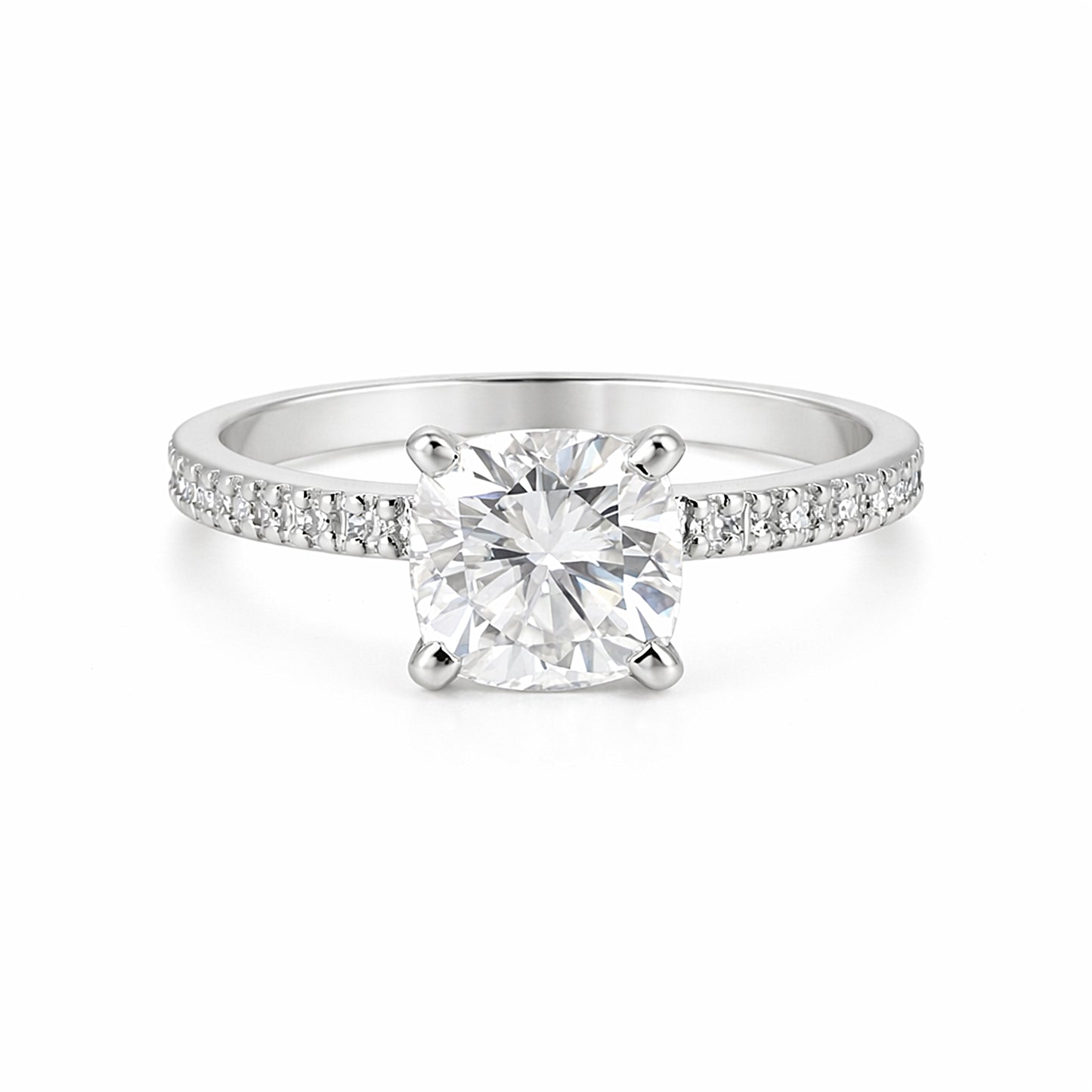2.50 ct DEW Certified Cushion Cut White Moissanite Solitaire Ring 18K Gold Plated Verme 18K Gold Plated