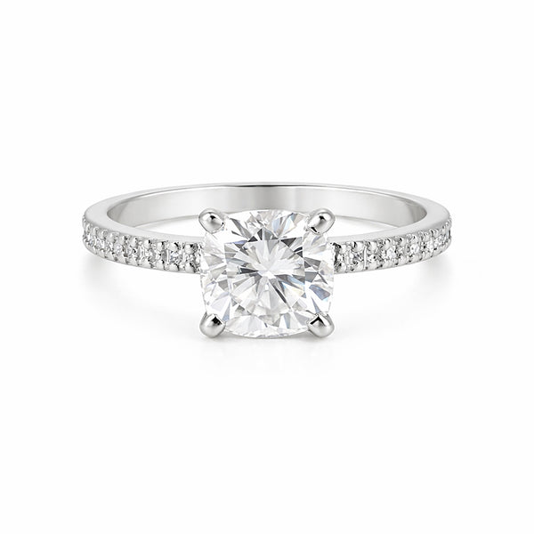 2.50 ct DEW Certified Cushion Cut White Moissanite Solitaire Ring 18K Gold Plated Verme 18K Gold Plated