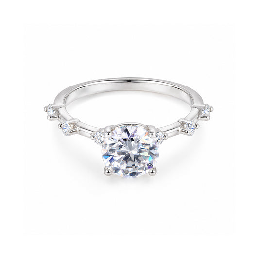 Certified 2ct Round Cut White Moissanite In Gold Vermeil Jewelry Ring