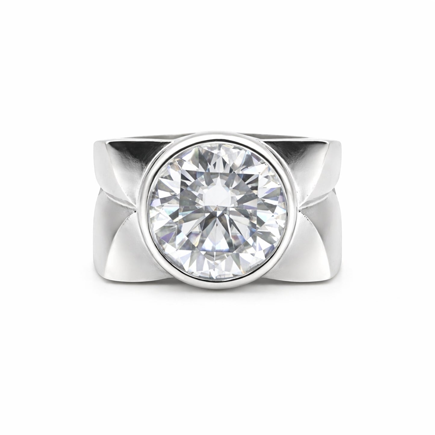 Side profile of 4.5 carat diamond solitaire with gold vermeil cathedral mount