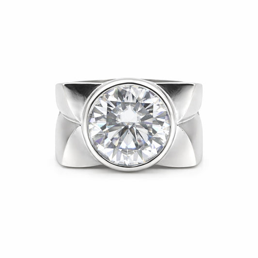 Side profile of 4.5 carat diamond solitaire with gold vermeil cathedral mount