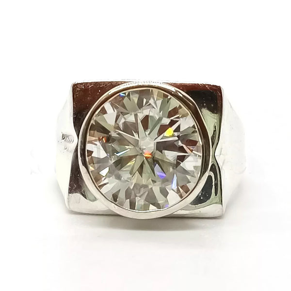 5.50 Ct Certified Round Cut White Moissanite Solitaire Men's Ring-Gold Vermeil