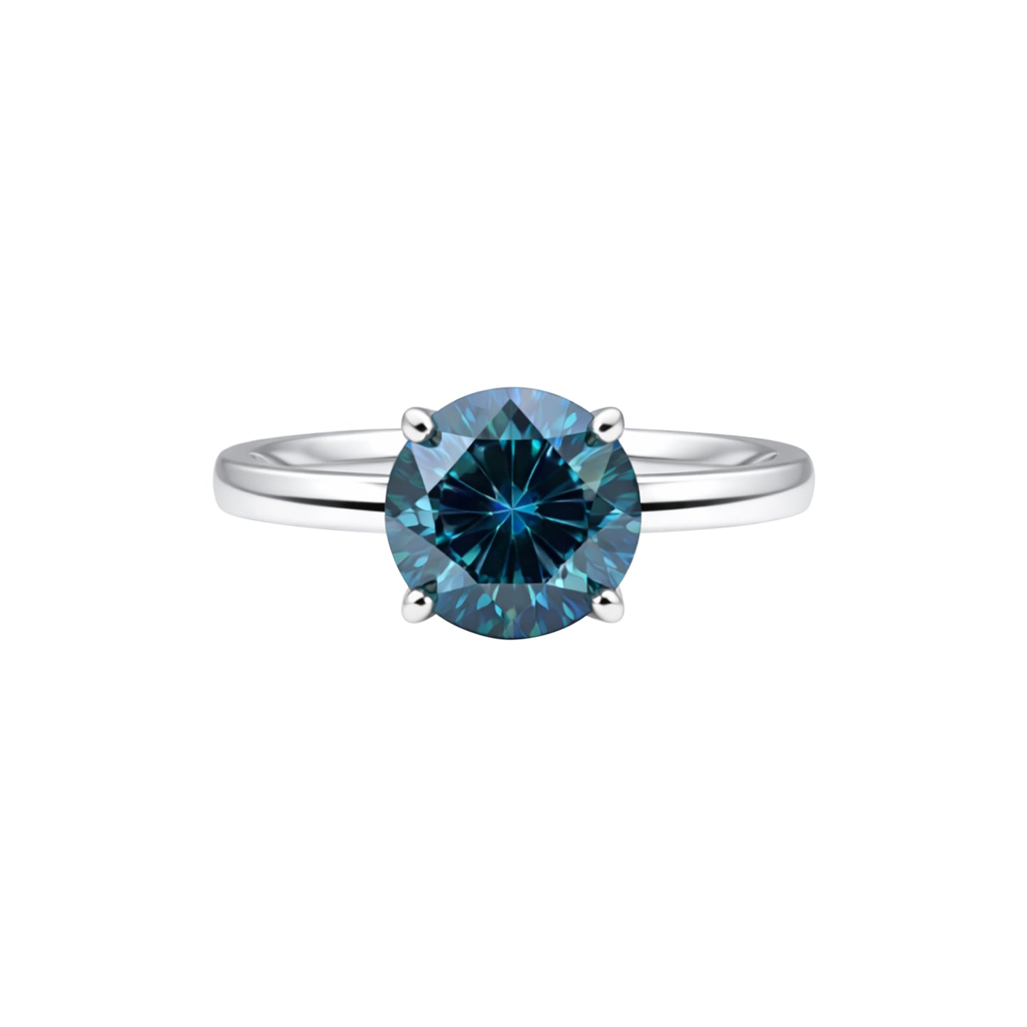 Certified 3.60 ct DEW Round Cut Blue Moissanite Solitaire Ring In Gold Vermeil