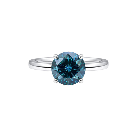 Certified 3.60 ct DEW Round Cut Blue Moissanite Solitaire Ring In Gold Vermeil