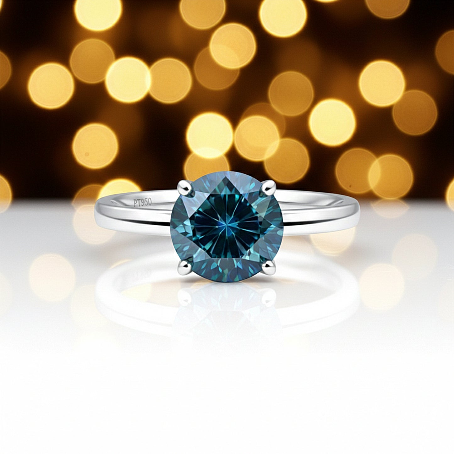Certified 3.60 ct DEW Round Cut Blue Moissanite Solitaire Ring In Gold Vermeil