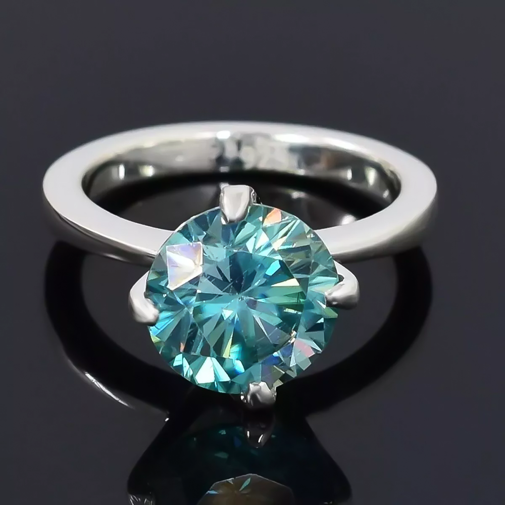 2.50 Ct Certified Gold Vermeil Certified Blue Moissanite Solitaire Ring