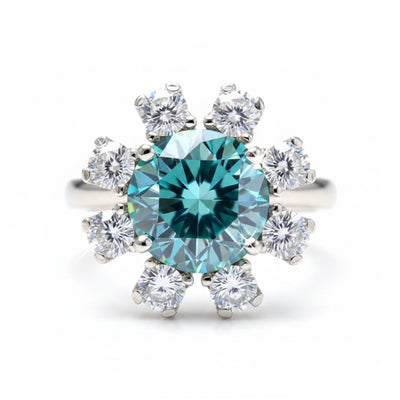 Certified 2.20ct VS1/Round Cut/Blue Moissanite Ring in 18K Gold Plated