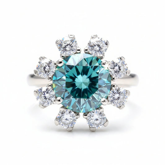 Certified 2.20ct VS1/Round Cut/Blue Moissanite Ring in 18K Gold Plated