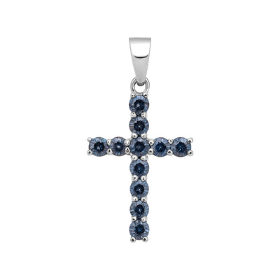 5.5 ct DEW Certified Round Cut Blue Moissanite Cross In Vermeil 925 Silver Pendant