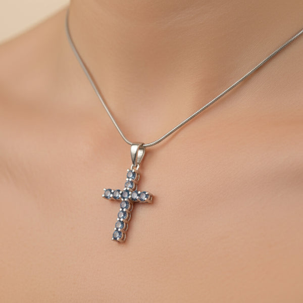 5.5 ct DEW Certified Round Cut Blue Moissanite Plus-Shape In Vermeil 925 Silver Pendant