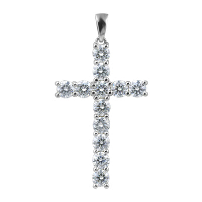 Certified 5 Ct Round Cut White Moissanite Cross Pendant In Vermeil 925 Silver