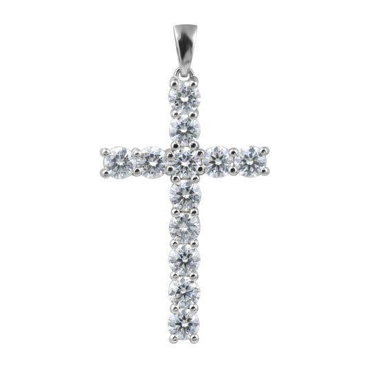 Certified 5 Ct Round Cut White Moissanite Cross Pendant In Vermeil 925 Silver