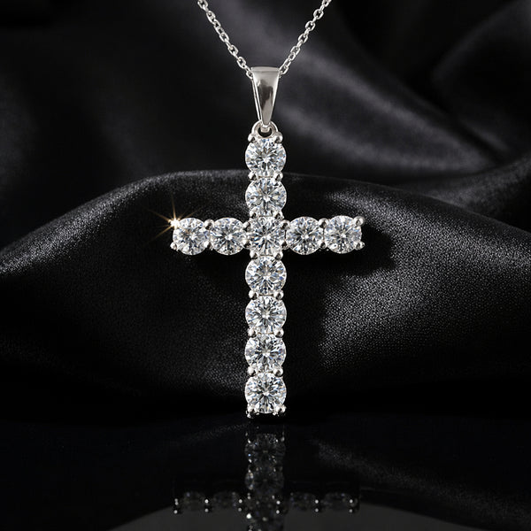 5.00 Ct Certified Round Cut White Moissanite Cross Pendant In 18K Gold Plated Verme 18K Gold Plated
