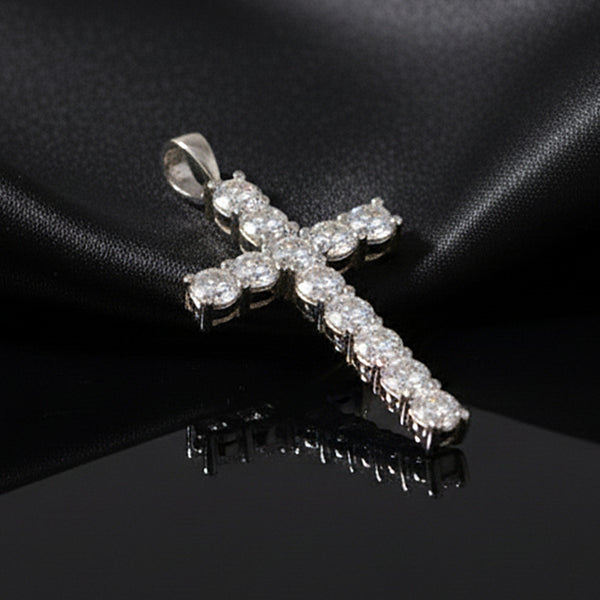 5.00 Ct Certified Round Cut White Moissanite Cross Pendant In 18K Gold Plated Verme 18K Gold Plated