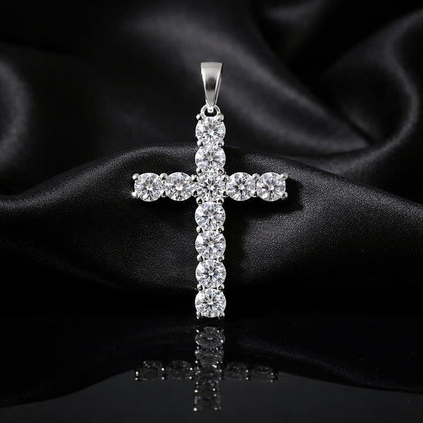 5.00 Ct Certified Round Cut White Moissanite Cross Pendant In 18K Gold Plated Verme 18K Gold Plated