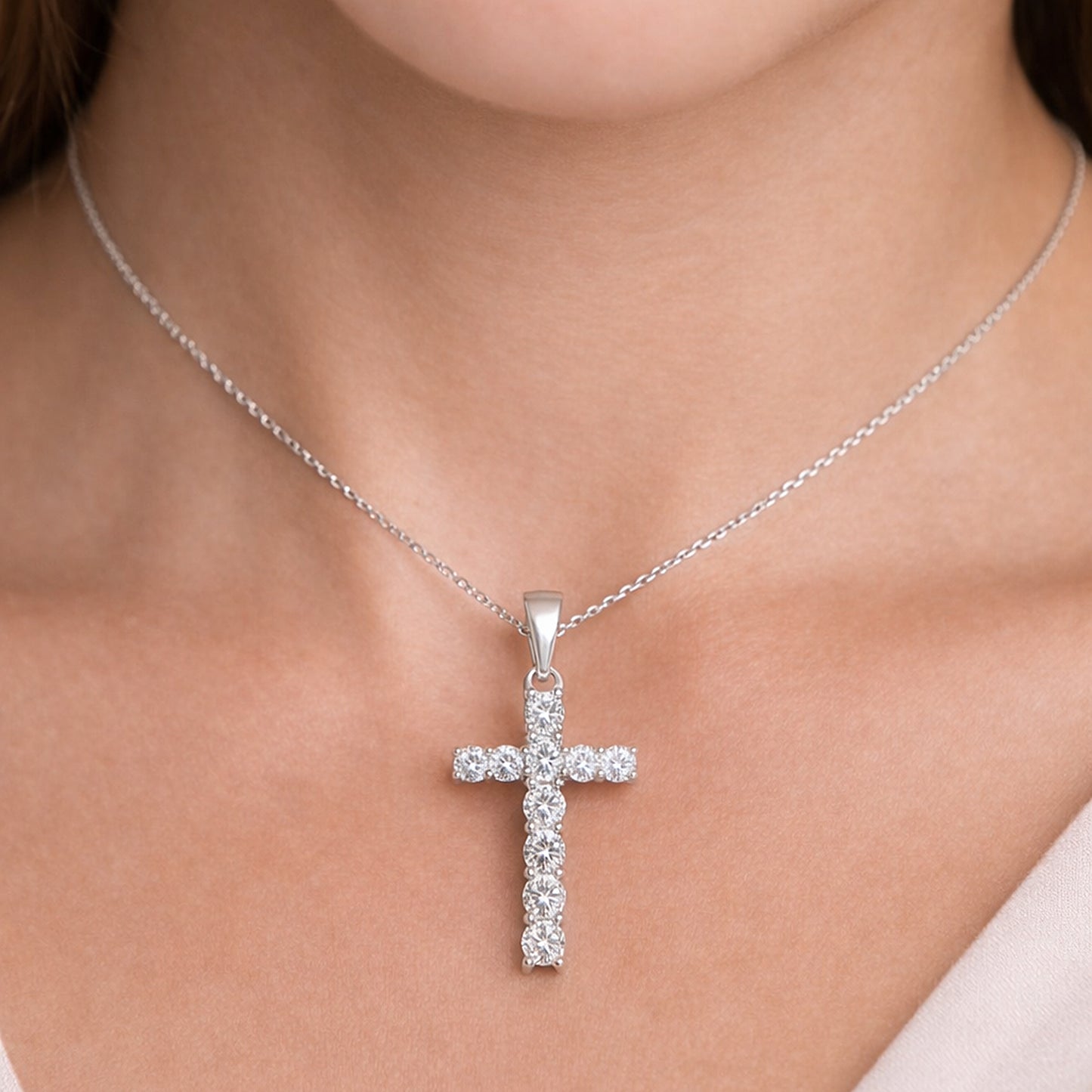 5.00 Ct Certified Round Cut White Moissanite Cross Pendant In 18K Gold Plated Verme 18K Gold Plated