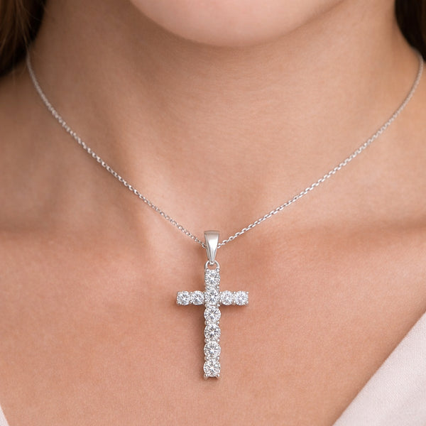 5.00 Ct Certified Round Cut White Moissanite Cross Pendant In 18K Gold Plated Verme 18K Gold Plated