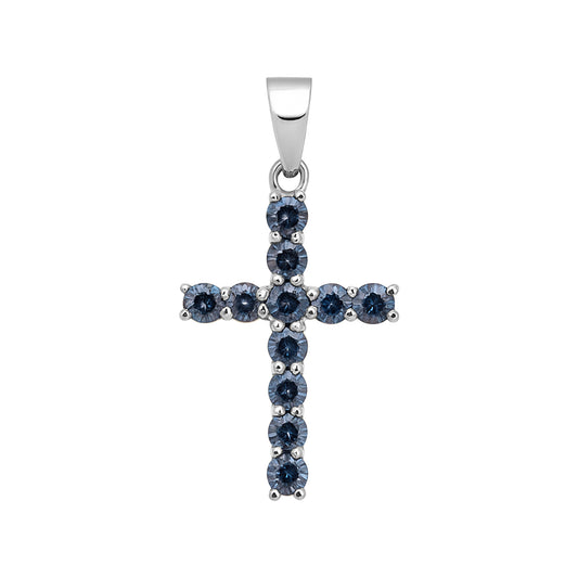 5.50Ct Certified Round Cut Ice Blue Moissanite Cross In Gold Vermeil Pendant