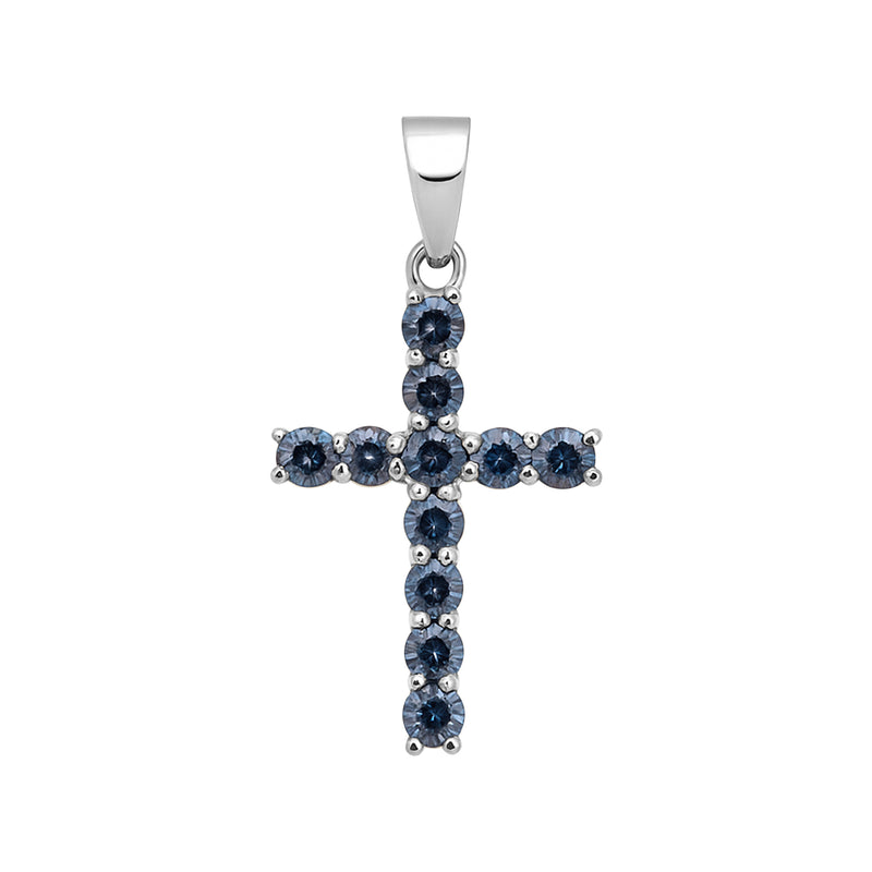 5.50Ct Certified Round Cut Ice Blue Moissanite Cross In Gold Vermeil Pendant