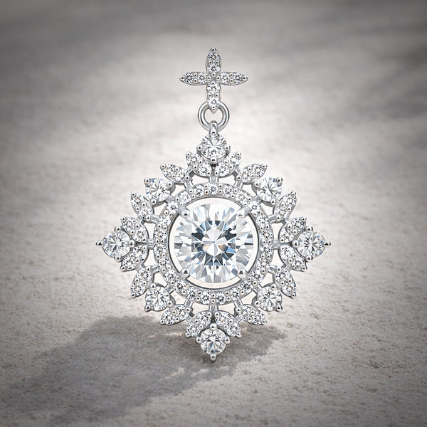 Certified 2.75 ct DEW White Moissanite Pendant In Vermeil 925 Silver Jewelry