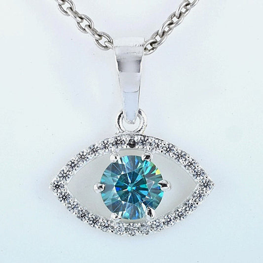 Delicate Certified 1.20 Ct Blue Moissanite Evil Eye Pendant In Gold Vermeil