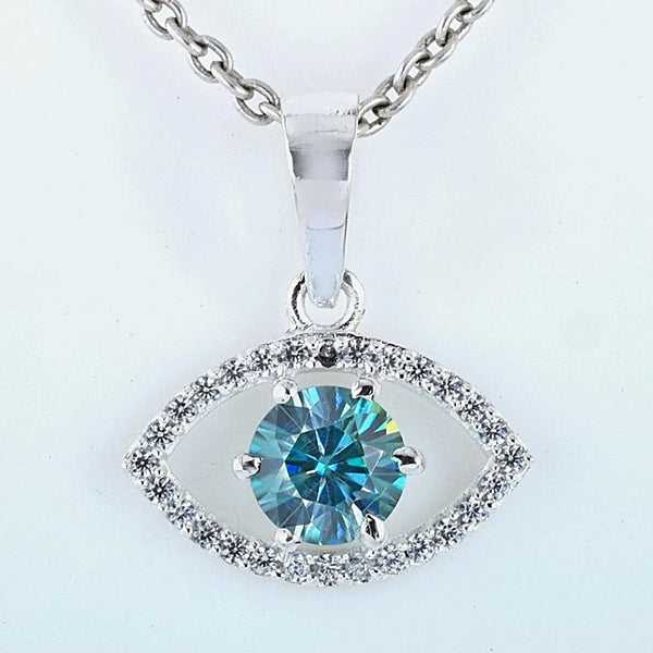 1.20 ct DEW Blue Moissanite Tear Drop Pendant In 18K Gold Vermeil