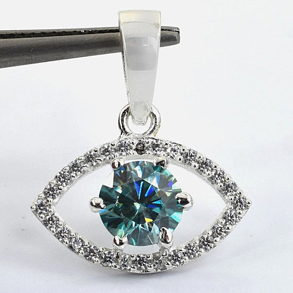 1.20 ct DEW Blue Moissanite Tear Drop Pendant In 18K Gold Vermeil