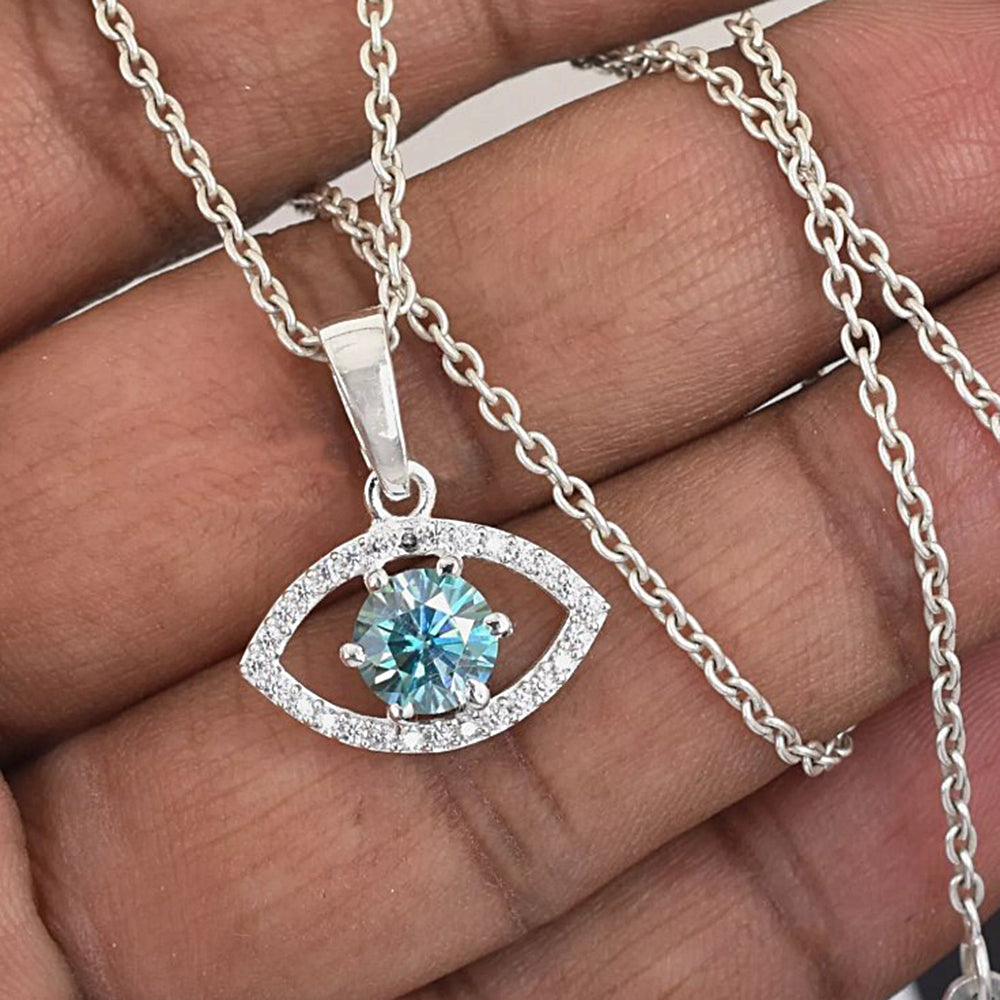 1.20 ct DEW Blue Moissanite Tear Drop Pendant In 18K Gold Vermeil