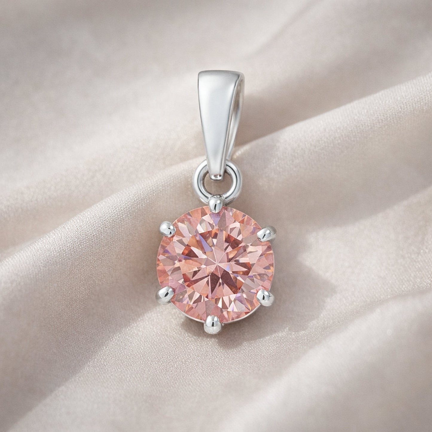 2.5ct pink diamond solitaire pendant in 18k gold vermeil, side profile showing prong setting