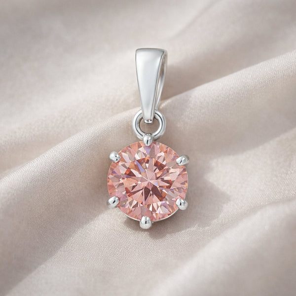 2.5ct pink diamond solitaire pendant in 18k gold vermeil, side profile showing prong setting