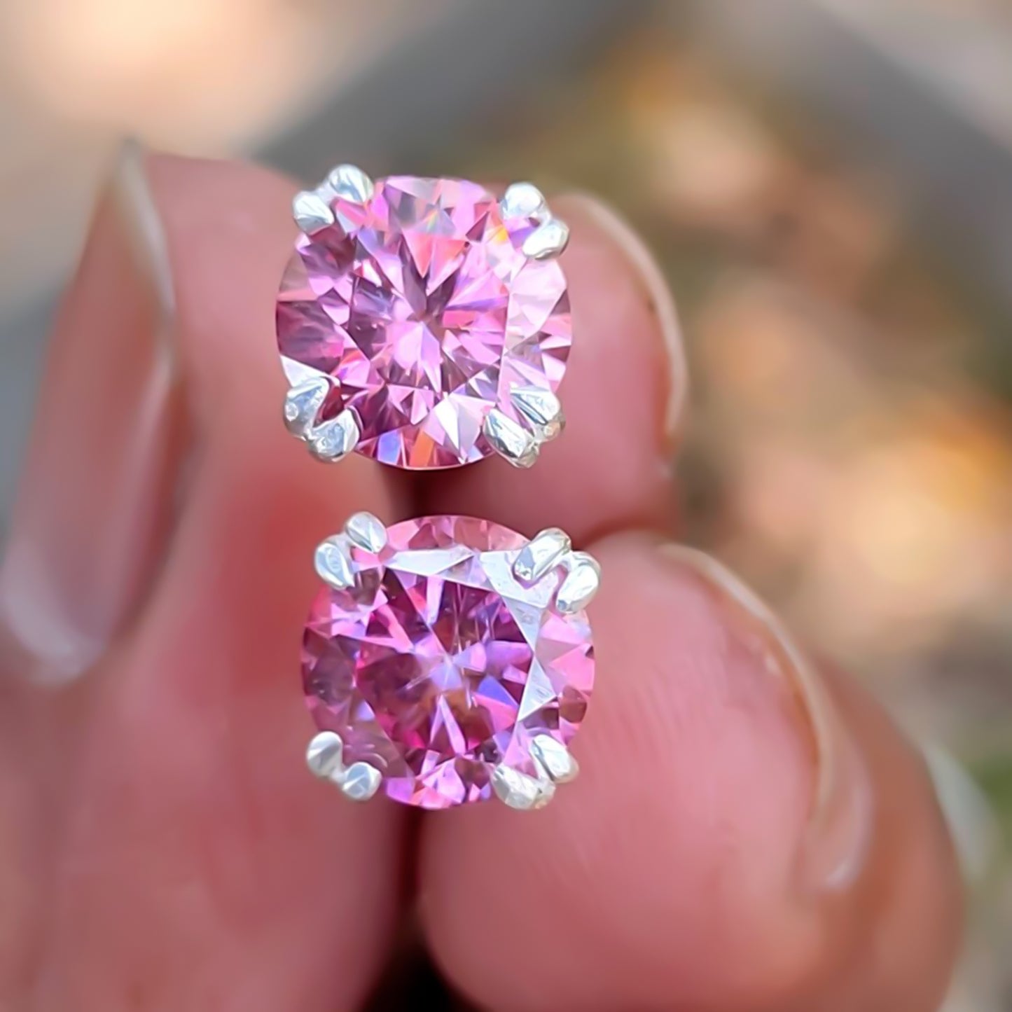 4.00 Ct Certified Pink Moissanite Solitaire Stud Earrings with Gold Vermeil
