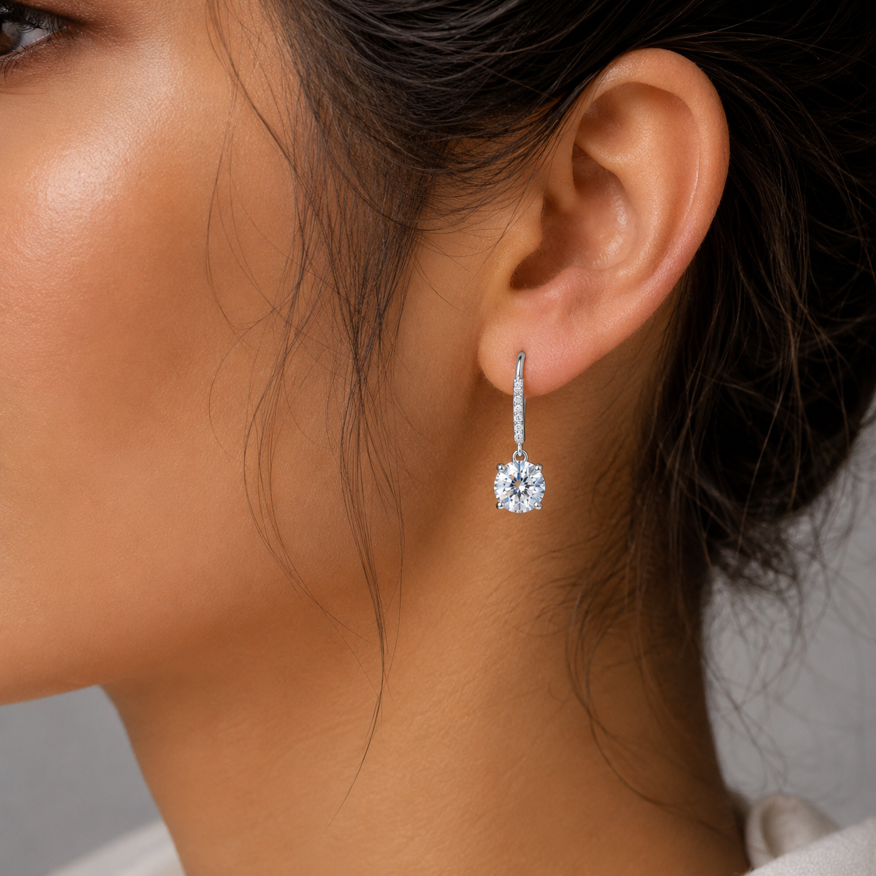 8.00 ct DEW Certified White Moissanite Dangler Earrings in Gold Vermeil For Women