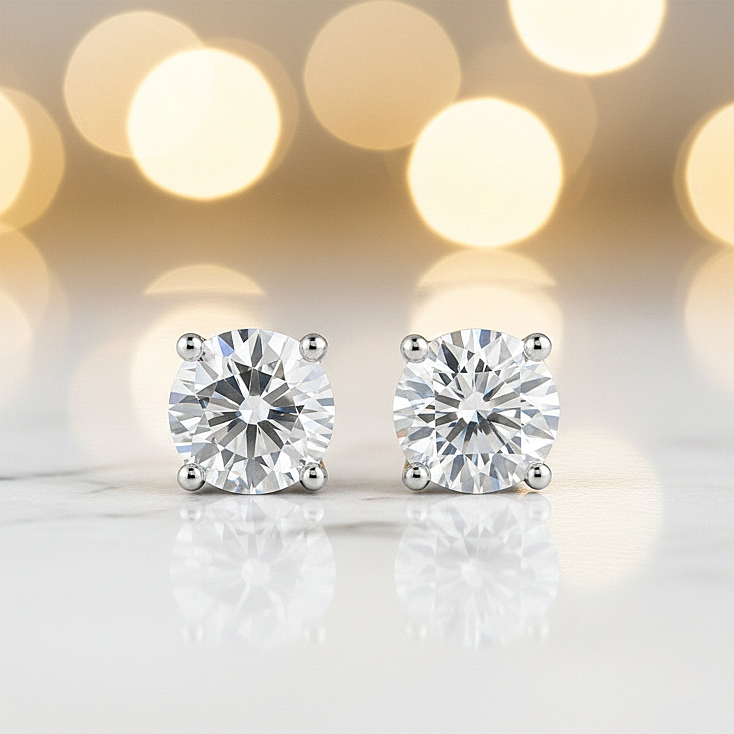 6.00 ct DEW Certified White Moissanite Solitaire Studs In Gold Vermeil