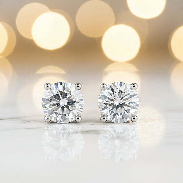 6.00 ct DEW Certified White Moissanite Solitaire Studs In Gold Vermeil