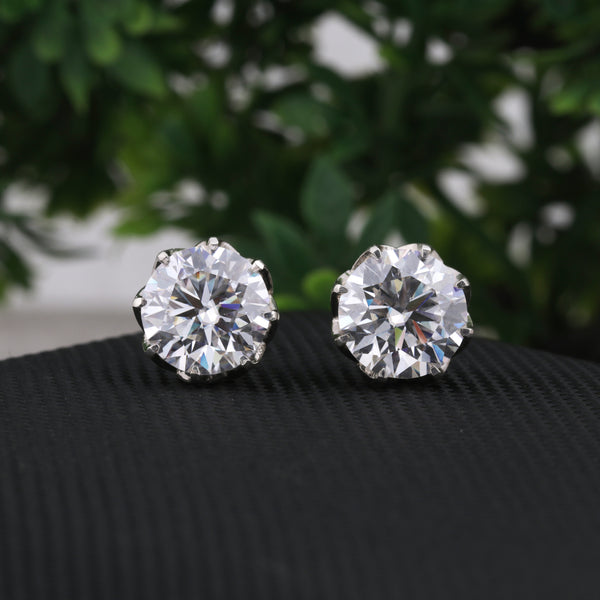 12.00 ct DEW Certified Moissanite Solitaire Stud Earrings In Gold Vermeil