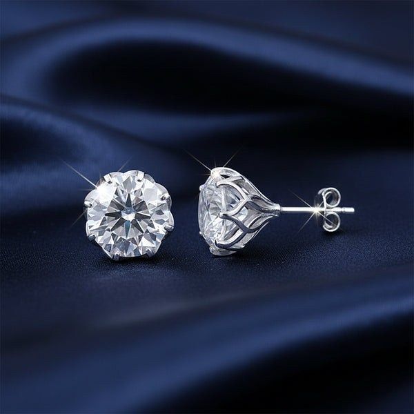 12.00 ct DEW Certified Moissanite Solitaire Stud Earrings In Gold Vermeil