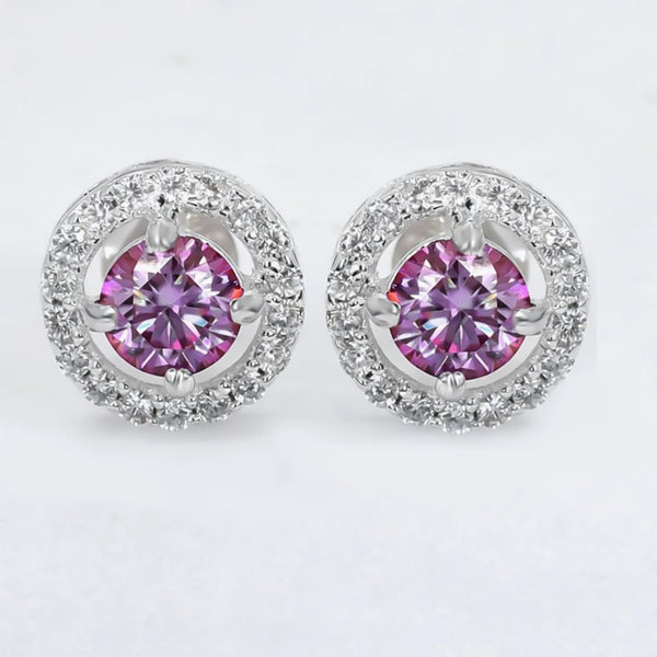 2.00 ct DEW Certified Pink Moissanite Solitaire Studs in Gold Vermeil For Wife