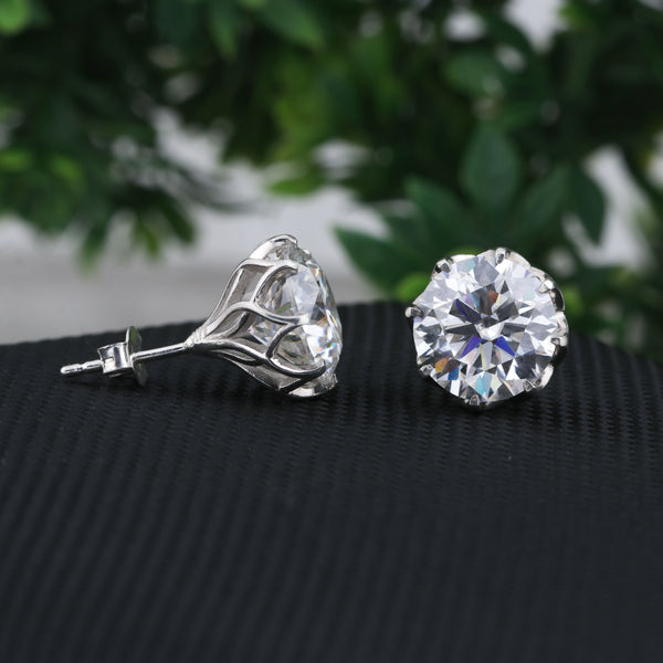 5 Ct Round Cut Lab Grown Diamond Stud Earrings — VS1 Clarity, 18k Gold Vermeil