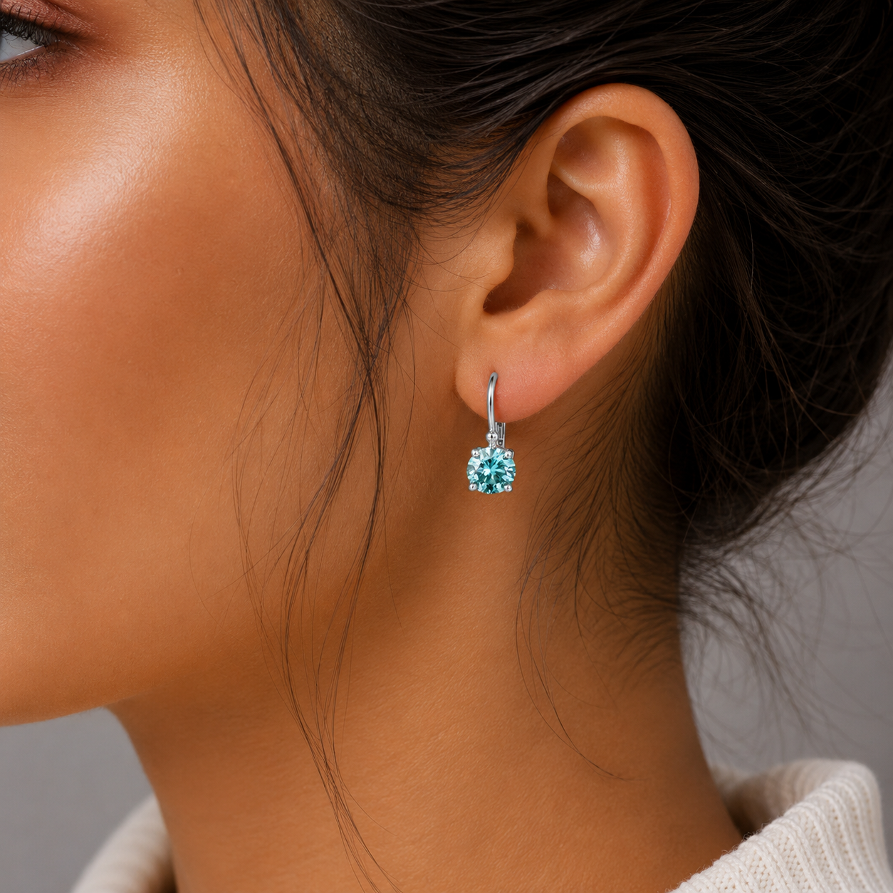 3.00 Cts Certified Blue Moissanite Dangler Earrings in Gold Vermeil