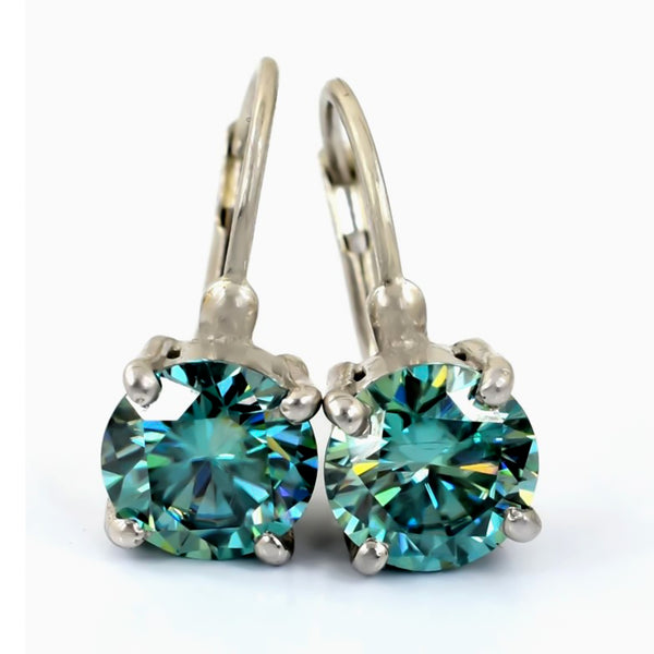 3.00 ct DEW Certified Blue Moissanite Dangler Earrings in Gold Vermeil For Love