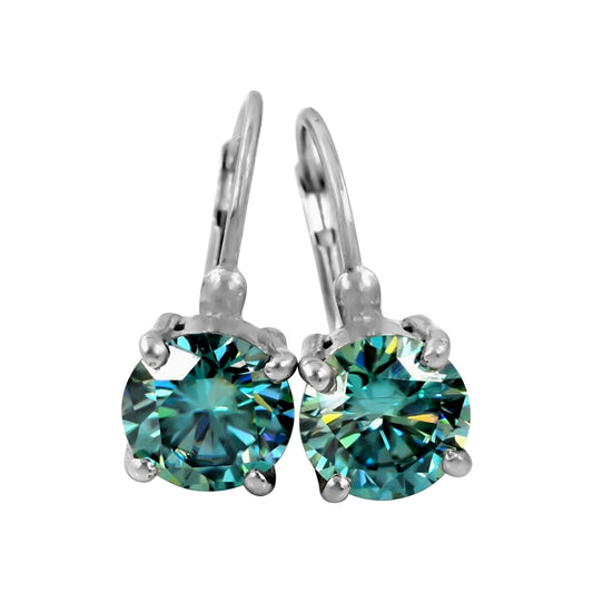 3.00 Ct Certified Blue Moissanite Dangler Earrings in Gold Vermeil For Love