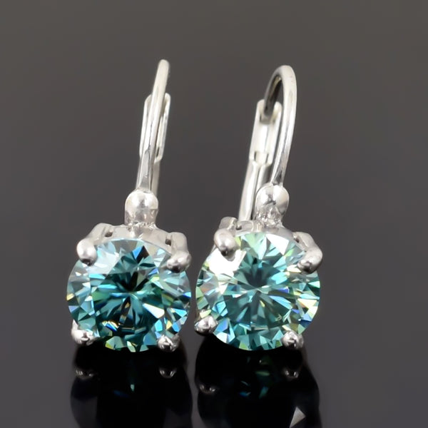 3.00 ct DEW Certified Blue Moissanite Dangler Earrings in Gold Vermeil For Love