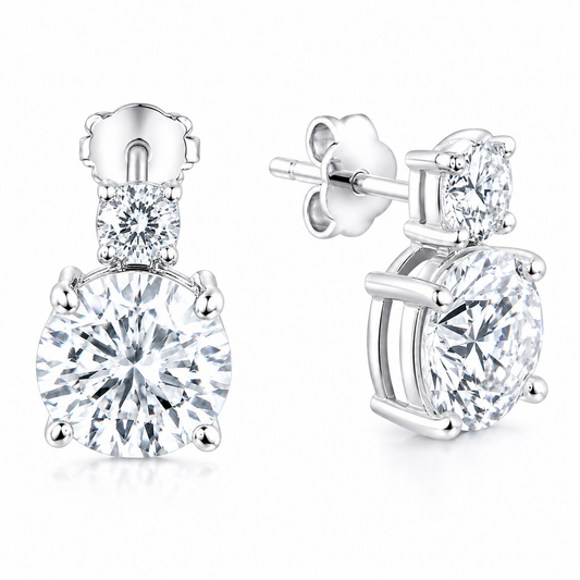 5.50 ct DEW Certified F VS1 White Moissanite Stud Earrings in Gold Vermeil Jewelry
